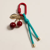 Enamel Cherry Charm Keychain with Rope Accent