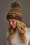 Panache - Brown, Mustard & Cream Patterned Pom Hat