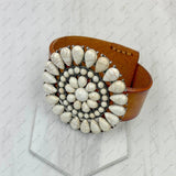 Brown leather with large blue turquoise stone concho bracelet