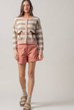 Horse Jacquard Striped Crew Neck Cardigan: Pink