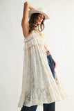 Sheer Floral Lace Ruffle Cover Up Top: CREAM