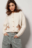 Western Horse Graphic Button Front Cropped Cardigan Sweater: IVORY