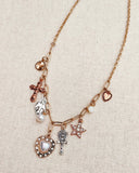 Gold Heart & Star Charm Necklace with Pearl