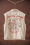 Western Sunset Embroidered Denim Vest: OATMEAL