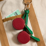 Cherry-Inspired Leather Charm with Dual Zippered Compartments