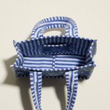 Blue Quilted Floral Mini Tote Bag – Striped Handle Fabric Lunch, Gift & Everyday Carry Bag: Blue
