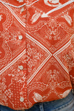 Western Printed Long Sleeve Button-Up Shirt: OFF WHITE RUST