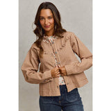 Mini Checkered Button Down Ruffled Jacket: BROWN )