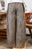 Fashion-W Leopard Drawstring Waist Pocketed Wide Leg Jeans