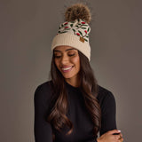 Panache - Cream Floral Pattern Knit Pom Hat