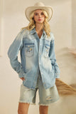 Denim Jacket with Horse Embroidery: Medium Wash