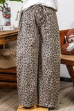 Fashion-W Leopard Drawstring Waist Pocketed Wide Leg Jeans