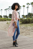 Contrast Mesh Cotton Lace Longline Kimono 🎀: Mocha