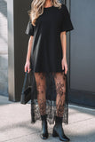 Summer 2026 High Waist Lace Sandalwood Long dress: Black