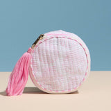 Pink Quilted Seashell Round Coin Pouch – Zipper Coin Purse with Tassel: Pink