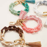 Two Tone Mixed Resin Chain Keychain with Tassel: PINK