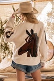 Western Horse Intarsia Cardigan: IVORY