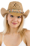 Coastal Cowgirl Boho Shell Woven Cowboy Hat: Tan