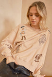Western Motif Embroidered Graphic Sweatshirt: Tan