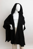 Cozy Plush Solid Color Hooded Ruana: Black