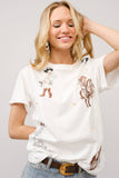 Western Motif Embroidered Graphic T Shirt: OFF WHITE