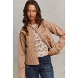 Mini Checkered Button Down Ruffled Jacket: BROWN )