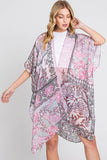 Paisley Flower Print Kimono: Pink