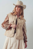 Western Sunset Embroidered Denim Vest: OATMEAL
