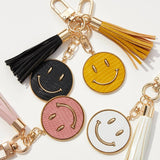 Smiley Textured Tassel Keychain: Black