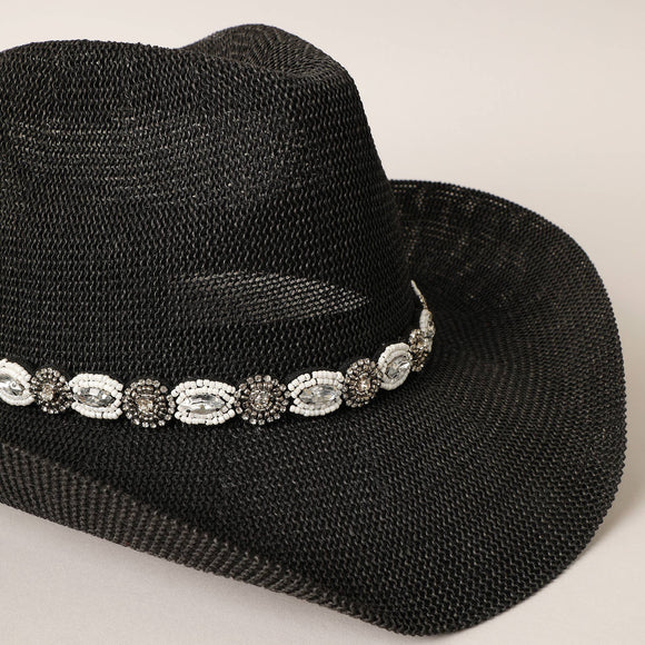 Durango Cowboy Hat with Jeweled Belt: ONE SIZE / BLACK