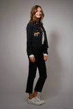 Horse Embroidered Cropped Denim Shirt: WASHED BLACK