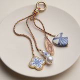 Colorful Cord Bag Charm with Ceramic and Pearl Charms