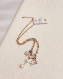 Amazonite Gemstone Charm Necklace with Pearl – Gold