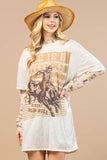 ANGIE WESTERN BOOTS PRINT SEMI SHEER MESH TOP: Beige