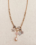 Rose Quartz Gemstone Charm Necklace with Pearl – Gold