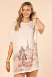 TAYLOR WESTERN COWBOY GRAPHIC T-SHIRT DRESS: OATMEAL