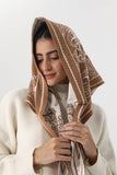 Paisley Knit Triangle Scarf Winter Head Wrap: Mocha
