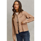 Mini Checkered Button Down Ruffled Jacket: BROWN )
