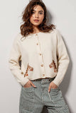 Western Horse Graphic Button Front Cropped Cardigan Sweater: IVORY