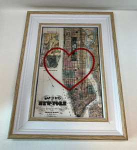 New York Heart Map - White Rustic Frame