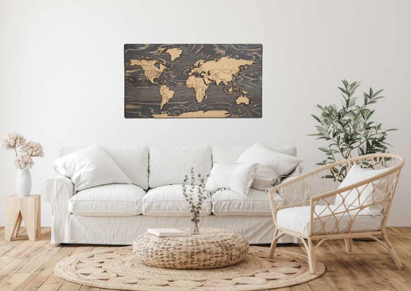 Wanderlust - Cork & Wood 3D World Pin Map - Espresso