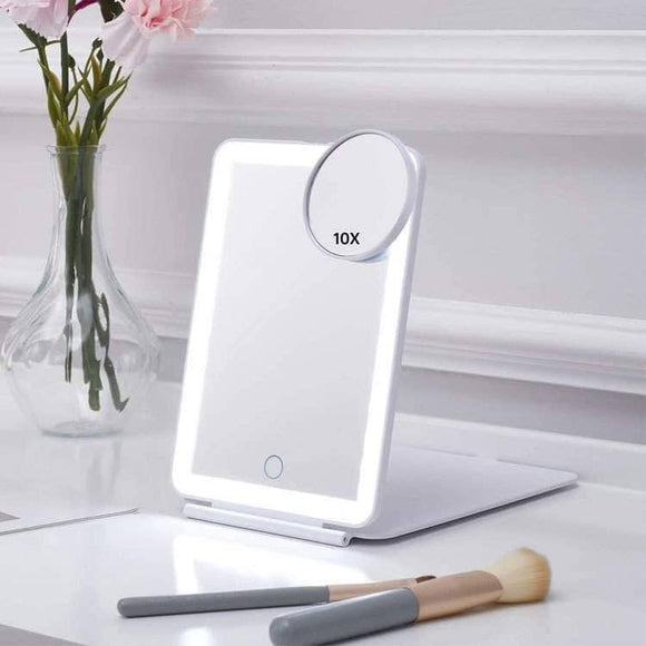 LED Makeup Mirror with Magnification attachment - White