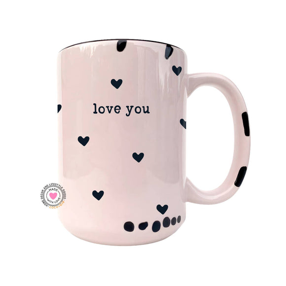 Love You Mug, Hearts, Cute, Valentine's Day Mug: Pink