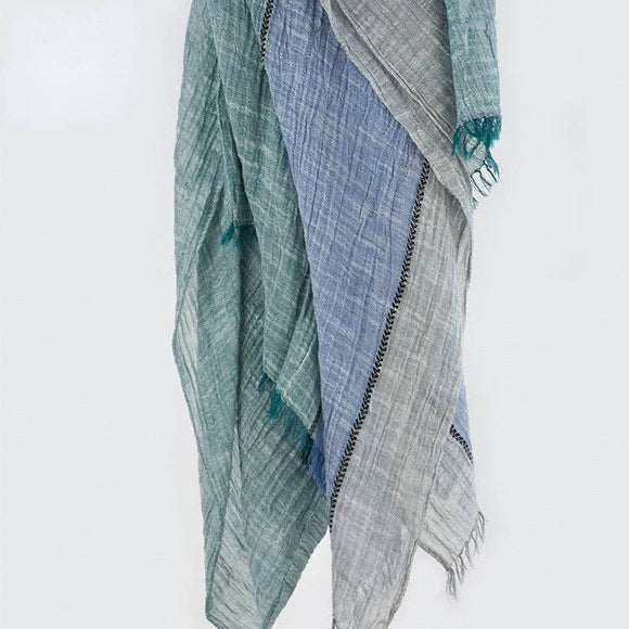 Scarvii - Elegant Stitching Design Cotton Long Scarf: GRNBLUGRY / 190*80cm