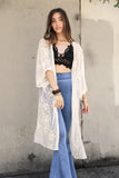 Contrast Mesh Cotton Lace Longline Kimono - Ivory