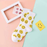 Adult Colorful Cute Smile Printed Crew Socks: White