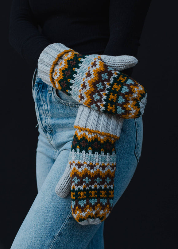 Gray & Multicolored Patterned Mittens