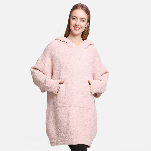 Solid Color Soft Hooded Blanket Hoodies with Pocket: One Size / Pink