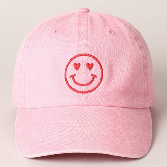 Valentine's Day Heart Happy Face Embroidered Cap: ONE SIZE / LIGHT PINK