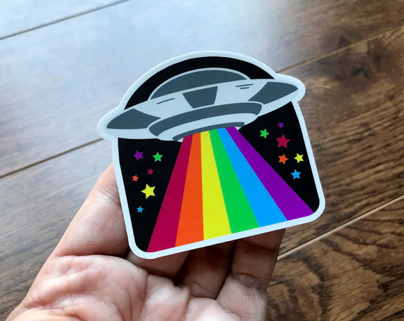 Pride Flag UFO Rainbow Beams Sticker